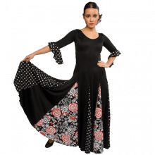 Vestido flamenca con manga de 3/4 vuelo de capa con 6 godets E4000