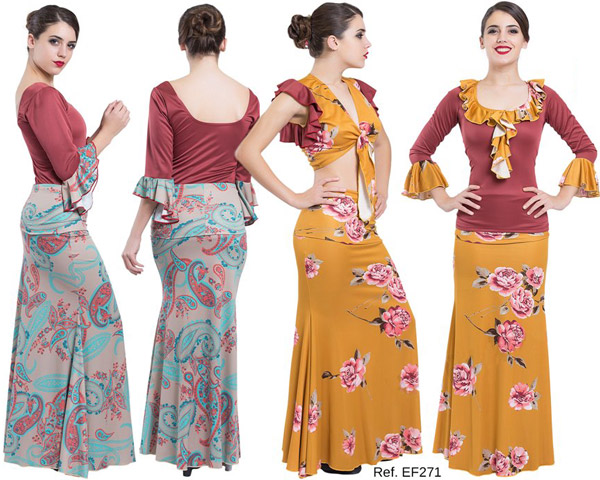 Falda flamenca de cintura alta y con godets a topos  ANUKA - Tienda  flamenca online de vestuario especializada en grupos