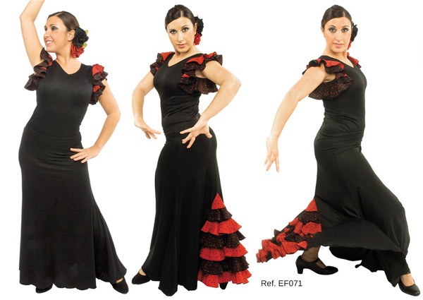Falda flamenco roja-granate con cinco volantes